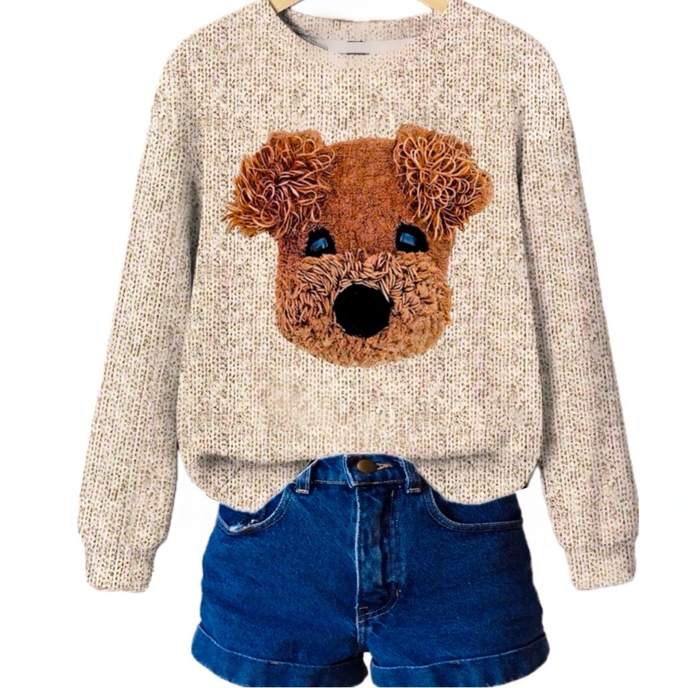 Oversized 3D Puppy Printed Lightweight Sweatshirt